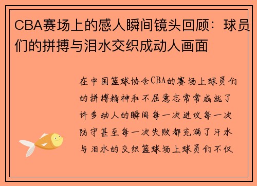 CBA赛场上的感人瞬间镜头回顾：球员们的拼搏与泪水交织成动人画面